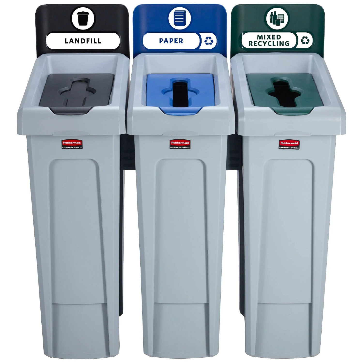 Rubbermaid Slim Jim Recycling Station 3 Stream Bin Kit 2 2 Rubbermaid Slim Jim Recycling Station 3 Stream Bin Kit 2 - Image 2